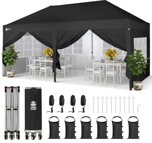CROWN SHADES 3x6 m Faltpavillon mit 6 Seitenwänden, Wasserdicht