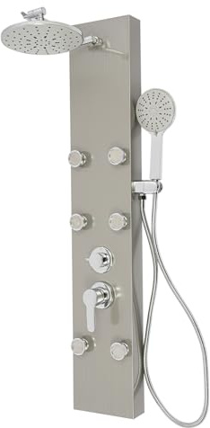 Duschpaneel mit 6 verstellbaren Massagedüsen 22cm Kopfbrause & 3-Stufen Handbrause,Duschsäule aus Edelstahl mit 1.5m Schlauch,Wandmontiertes Badezimmer-Duschpaneel-Set Duschsystem (Silber)