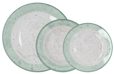 Quid Faro Vajilla de Porcelana Verde, 18 Piezas para 6 Personas | Platos llanos de 27 cm, hondos de 20 cm y de postre de 19 cm, apta para lavavajillas