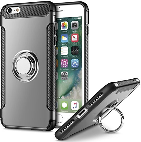 UEEBAI Case for iPhone SE 2022 5G/iPhone 7/iPhone 8/iPhone SE 2020, Ultra Slim Silicone TPU+PC Case 360 Degree Rotatable Ring Kickstand In-car Phone Holder Stand Cover for iPhone SE3/SE2 - Grey