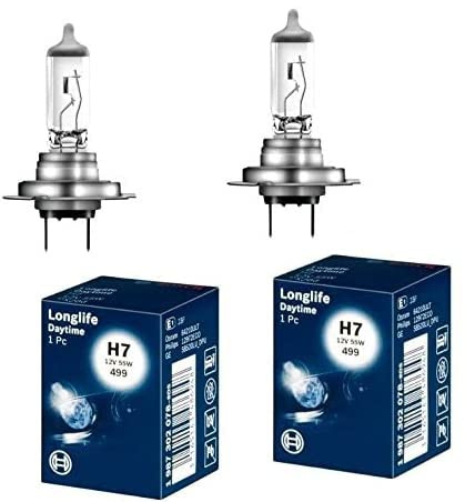 2x Bosch LongLife Daytime H7 55W 12V Halogen Lampen Set original weiß 1987302078 Abblendlicht Fernlicht Nebelscheinwerfer