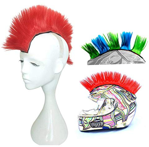 3T-SISTER Helm Mohawk Perücke für den Skihelm, Snowboardhelm, Kinderskihelm, Kinderhelm, Motorradhelm, Fahrradhelm - auffälligere Helm-Aufkleber, Helmdeko für Kinder und Erwachsene rot