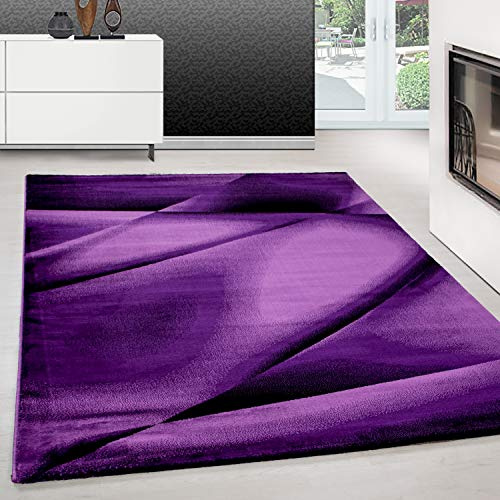 Teppium Moderner Kurzflor Teppich Wohnzimmer 200x300 (200 x 290 cm) Lila - Flauschiger Teppich Waschbar, Abstrakt Design, Pflegeleicht, Weich - Ideal für Schlafzimmer, Esszimer und als Küchenteppich