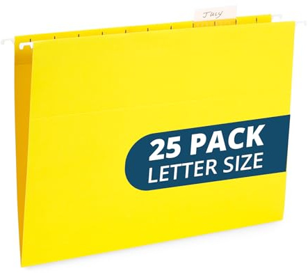 Blue Summit Supplies Hängemappen, 25 verstärkte Hängemappen, entworfen für Zuhause und Büro, farbkodierte Dateiorganisation, Briefgröße, gelb, 25 Stück