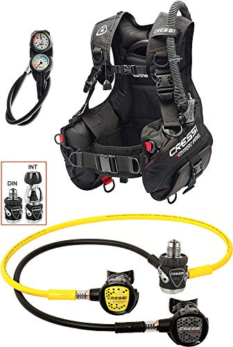 CRESSI Start Pro Scuba Set_M - Set Jacket Start Pro, Détendeur MC9 DIN Compact et Octopus Compact + Console 2 avec Fouet, Noir/Argent/Jaune DIN, M