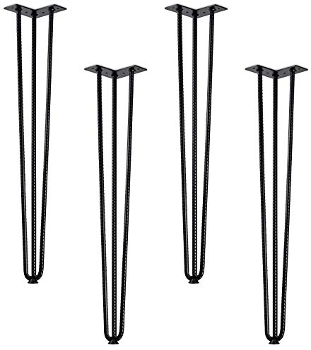 4 Stück Haarnadelbeine Industrial Look Baustahloptik schwarz 710 mm 3 Streben Hairpin Legs Tischbeine für Esstische und Barhocker Stützfuß von SO-TECH®