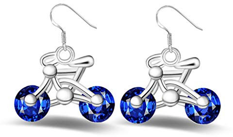 YAZILIND Hochglanz Tropfen Baumeln Ohrringe Erklärung Silber Fahrrad Kristall Frauen Angelhaken Ohrringe Elegante Partei Schmuck Blau