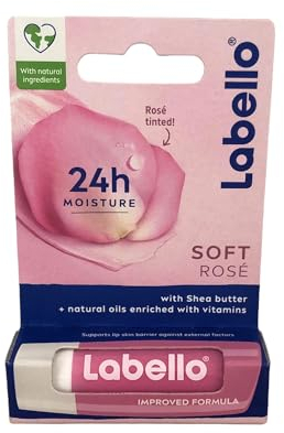 Labello Soft Rosé 5.5 ml Farbiger Lippenbalsam mit Rosenextrakt Lippenbalsam Fondant mit natürlichen Ölen und Sheabutter, 24 Stunden feuchtigkeitsspendende Lippenbalsam mit Farbpigmenten