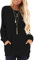 AUSELILY Langarmshirts für Damen Pullover Herbst Rundhals Sweatshirts Lässige Oberteile Damen mit Taschen Schwarz 3XL
