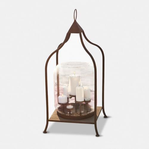 Loberon Laterne Ilana, antikbraun | Sommer, Outdoor, Gartenausstattung, Stahlgestell mit Antik-Finish, Orientalische Design-Elemente, Abnehmbare Glasglocke