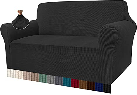 Granbest Sofabezug für 3-Sitzer, sehr weich, stilvoll, für Hunde, Haustiere, Katzen, Jacquard, Spandex, rutschfester Sofa-Schonbezug für Wohnzimmer, Schwarz , 2-Sitzer