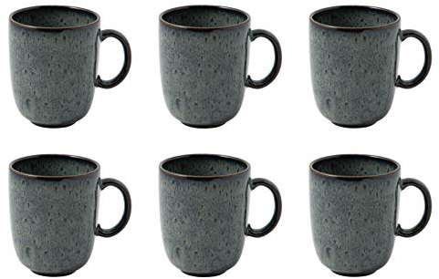 Villeroy & Boch like. by Lave Gris Becher mit Henkel 6er Set, 400 ml, Kaffeebecher mit einzigartiger Glasur, Skandinavisches Design, Steingut, Grau
