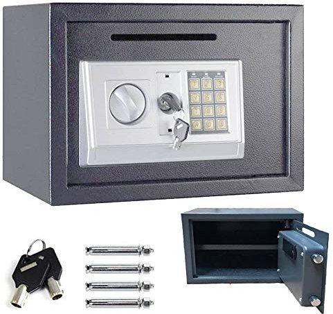 Digital Steel Safe Electronic Security Office Home Money Cash Safety Box, Top Digital Safe Box Large 2 Compartments with 2 Override Keys,Full-digit Keypad and 4 Installing Bolts 16L (35x25x25cm, Grey)