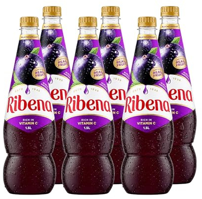 Ribena Blackcurrant Concentrate Cordial - No Added Sugar - 6 Bottles x 1.5L - Contains Real Fruit Juice - No Artificial Colours or Flavourings - Dilute with Water - Made with British Blackcurrants