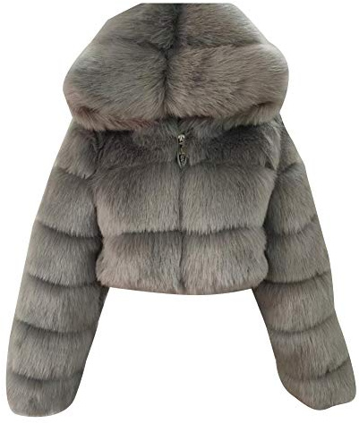 Damen Winter Elegant Kurz Faux Fox Pelzjacke Pelzmantel Langarm Gefälle Parka Cardigan Mantel Kunstfell Jacke Kapuzenjacke