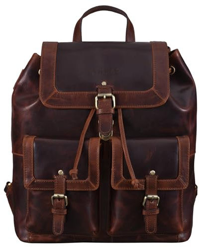 STILORD Nora Großer Lederrucksack Vintage Hochwertiger Daypack 13.3 Zoll Rucksack-Handtasche für Schule Office Uni Freizeit Büro Echtes Leder für Damen und Herren Farbe:Bordeaux - braun