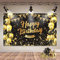 Geburtstags Dekorationen, Schwarz Gold Hintergrund Geburtstag Mann und Frau, Happy Birthday Geburtstagsbanner Poster, Geburtstagsdeko Mann Fotohintergrund Banner Geburtstag Party Deko