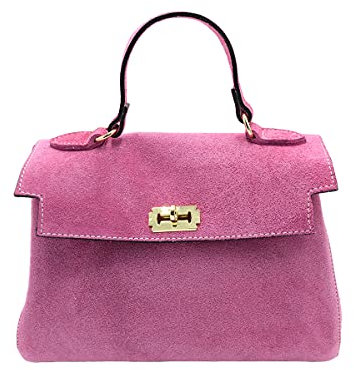 KristyX Bolso de mujer a mano de auténtica piel de ante. Fabricado en Italia 6033CAM, fucsia, M