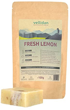 vellidan Fresh Lemon Solid Shower Gel, Organic & Vegan for Men with Lemongrass. Solid Shower Care, Shower Soap, Natural Soap, Handmade Soap without Palm Oil, 100 g