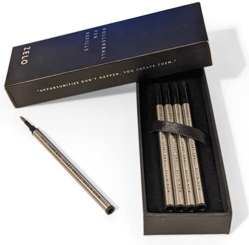 Smooth Rollerball Pen Refills | Easy Writing with Reusable Environmental Cartridges | Pack of 5 Refills | Choose between Black, Royal Blue, Midnight Navy, and Candy Red Ink (Nighttime Black Ink 0.5mm)