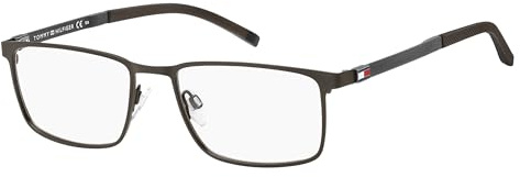 Tommy Hilfiger Brille mit Sehstärke für Herren optional mit Sonnenbrillentönung oder Blaulichtfilter, Rechteckig, gefertigt aus Kunststoff (inklusive Brillenetui)