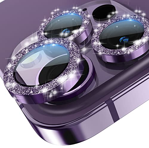 imluckies Glitter Kamera Linse Schutzfolie für iPhone 14 Pro/iPhone 14 Pro Max Kameraschutz, HD Gehärtetes Glas Diamanten Individuell Metallring, 9H Härte Anti-Kratz Camera Protection, Lila