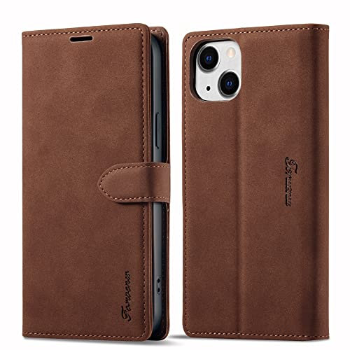 LOLFZ Wallet Case for iPhone 14, Premium Leather Case Card Holder Kickstand Magnetic Closure Flip Case Cover for iPhone 14 - Brown