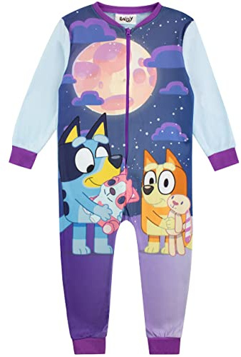 BlueY Mädchen Schlafoverall, Hellblau, Lila, Einheitsgröße, Cartoon, Hose, Schlafen, Kinder, Unisex, Bluey und Bingo