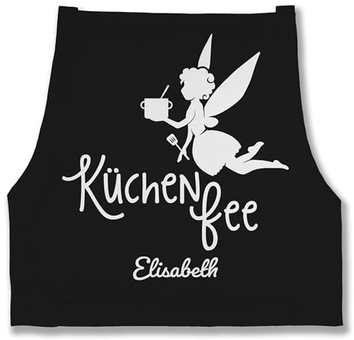 Schürze - Damen Frauen - Küchenfee mit Name I Kochschürze Küchenfee - 85x69 - Schwarz - personalisierte geschenke küche kochschuerze koch kochschürzen küchenfee+schürze schürtze kochen