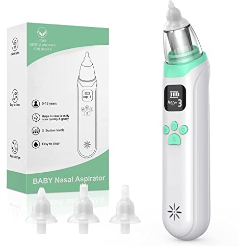 DIHOOM Nasal Aspirator Baby, Electric Nose Suckers, 3 Silicone Tips and 3 Suction Levels, Anti-Backflow Snot Sucker for Newborns, Toddlers, Soothing Function with Music and Light