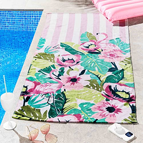 Sassy B Serviette de Plage en Coton rayé Flamant Rose Tropical 76 x 160 cm