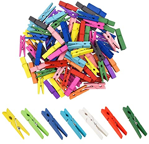 Pinces À Linge Colorées En Bois, 100 Pcs Mini Pince À Linge, Clips Photo En Bois, Mini Pinces À Linge Multicolores, Mini Pinces À Linge Décoratives En Bois, Mini Pinces À Linge En Bois Colorées