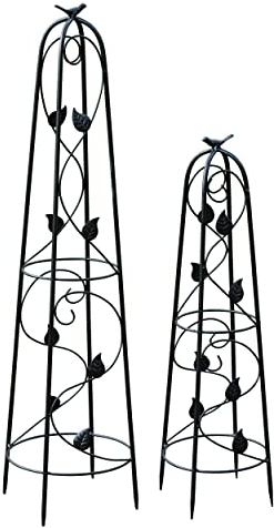 Garden Gear Iron Ornamental Obelisks 2pc Set Climbing Plant Flower Support Frame Trellis in Black or Bronze (Bronze) (Black)