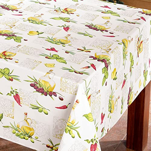 Tischdecke Stofftischdecke aus Mischgewebe mit Saumrand Rund 140 cm Olympia beige Gartentischdecke Wasserabweisend