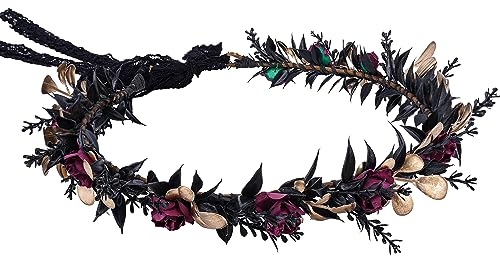 MOSTORY Elfe Schwarz Blume Krone Fee Stirnband Renaissance Halloween Cosplay Mittelalter Kostüme