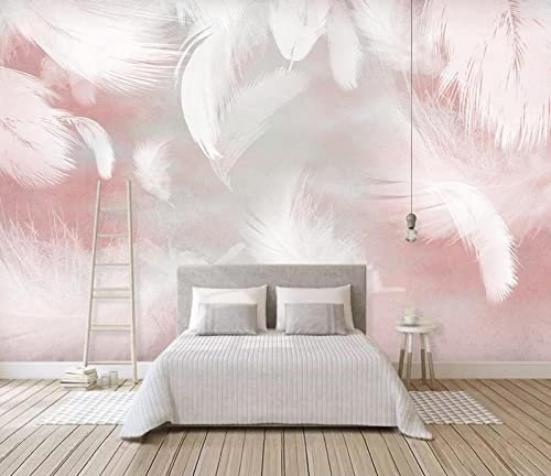 Individuelles 3D-Wandbild In Beliebiger Größe - Rosa Und Weiße Einfache Schöne Feder Foto-Wandmalerei, Wohnzimmer, Schlafzimmer, Hotel, Tapete, Heimdekoration, Abziehen 400 (Breite) x 280 (Höhe) cm