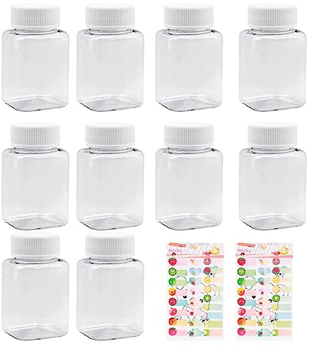 Divono 10Pcs 100ml Shot Bottles with Lids, Leak-Proof Drink Bottles, Ginger Shot Bottles, Plastic Juice Bottles Reusable Shot Bottles For Smoothie, juice,and Other Other Homemade Beverages(Multi)