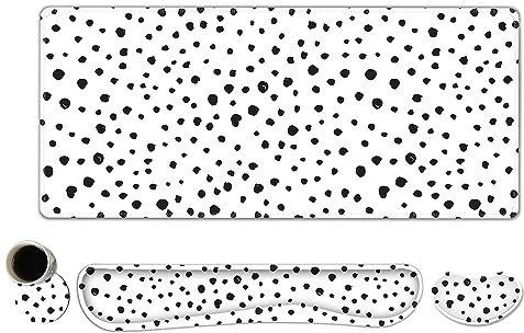 ToLuLu Extended Gaming Mouse Pad, Memory Foam Ergonomic Keyboard Mouse Wrist Rest Support Set, Large Desk Mat with Stitched Edges, Non-Slip Base Mousepad for Home Office Game and Study, Polka Dots