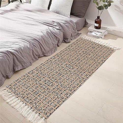 Tomifine Tapis en Coton Tissé, Tapis Bohème avec Frange, Tapis Tissé pour Salon Chambre, Home Tapis Géométriques Design Moderne Lavable Antiderapant (50x80 cm,Brun)