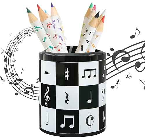 Boerni Music Piano Pen Holder, Black Musical Melody Pencil Cup Pen Container Organizer Makeup Brush Holder for Kid Desk Office School Stationery Gift (Notes and Squares)