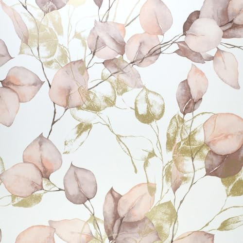Eucalyptus Flower Blush Pink Wallpaper - Metallic Gold Effect Modern Floral - Trendy Stylish Feature Wall#