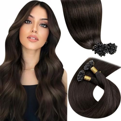 LaaVoo Hair Extensions U Tip Real Human Brown, Remy Straight Darkest Brown Real Hair Extensions, Hot Fusion for Invisible & Stable 50s 50g 24 Inch #2