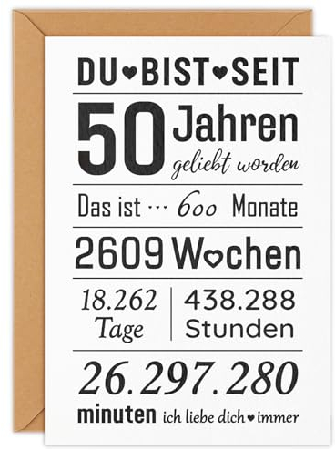 WenmthG - Originelle Glückwunschkarte zum 50. Geburtstag mit Umschlag - Geburtstagskarte 50 Frau, Mann - Jubiläum 50 jahre Klappkarte mit Kuvert - “ich liebe dich”