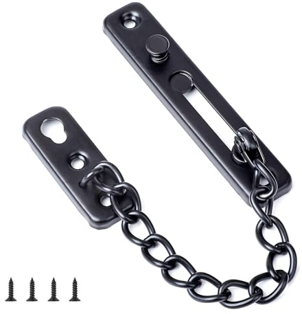 Door Chain Lock Türkette aus Edelstahl Tür Sicherheitskette Edelstahl Türsicherheitskette Türkettenschloss Türsicherung Kettenschloss mit Schrauben für Hotel Familie Innentüren Türen Fenster(Schwarz)