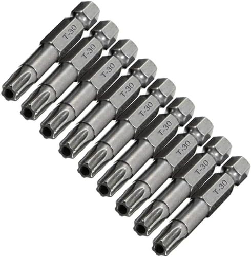 XMHF Juego de 10 puntas de destornillador magnético de cabeza Torx T30 de 50 mm de largo, vástago hexagonal de 1/4 de pulgada de largo, juego de destornilladores de seguridad a prueba de
