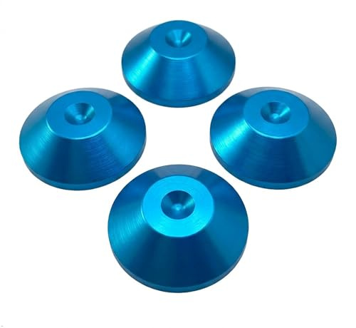 PrecisionGeek® Kegel Spike Pads, CNC gefräste Isolations-Unterlegscheiben für HiFi-Lautsprecher, Subwoofer und Lautsprecherständer (Ø 20mm | 6mm Dicke | Aluminium Blau | 4er-Pack)