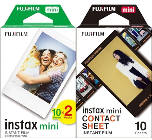 instax mini instant film White Border, 20 shot Pack, suitable for all mini cameras and printers & instax mini instant film Contact Sheet border, 10 shot pack