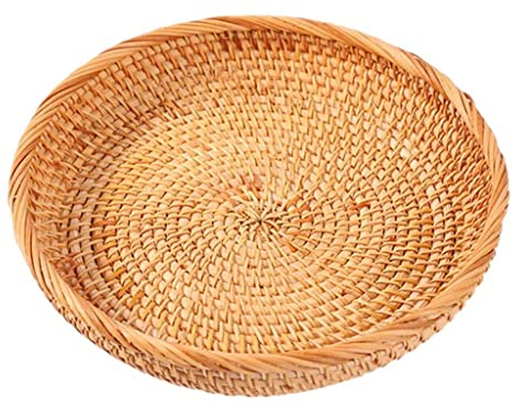 Leisurealeaneag Bandeja organizadora redonda de mimbre para aperitivos, frutas, 20 x 3 cm