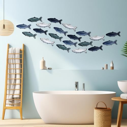 Blulu 20 Stück Sommer-Metallfisch-Wanddekoration, Fisch-Wandkunst, Küstendekoration, nautische Meeres-Skulptur, moderne Strand-Thema, Ozean-Dekoration für Schlafzimmer, Wohnzimmer (Vintage-Farbe)