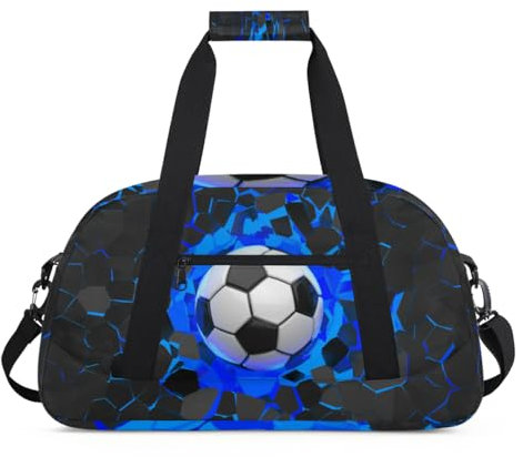 Sporttasche für Jungen, personalisierbar, Sporttasche, Trainingstasche mit Namen für Übungen, Reisen, Übernachtungstraining, No Name Soccer Blue Black, Einheitsgröße